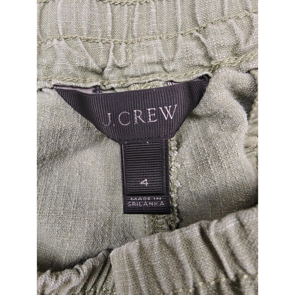 J Crew Pants Womens 4 Green Linen Twill Jogger Cuffed Elastic Waist Casual - Picture 4 of 10